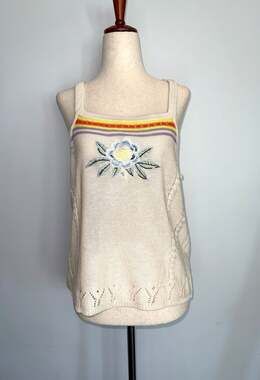 POL Floral Embroidered Knit Tank Top Size L Beige